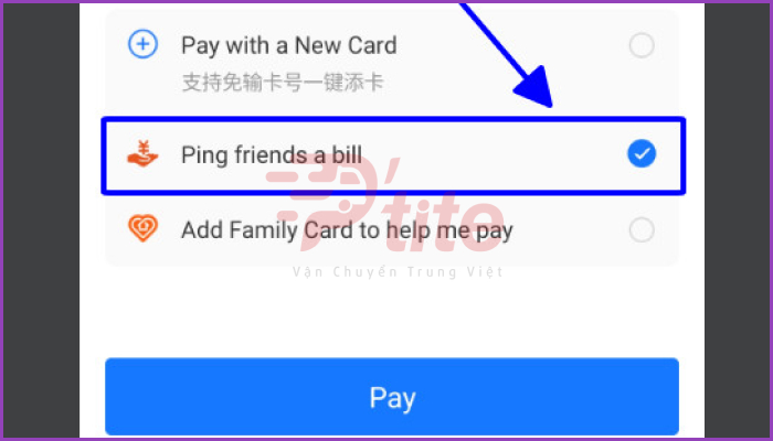 Nhấn chọn Ping friends a bill