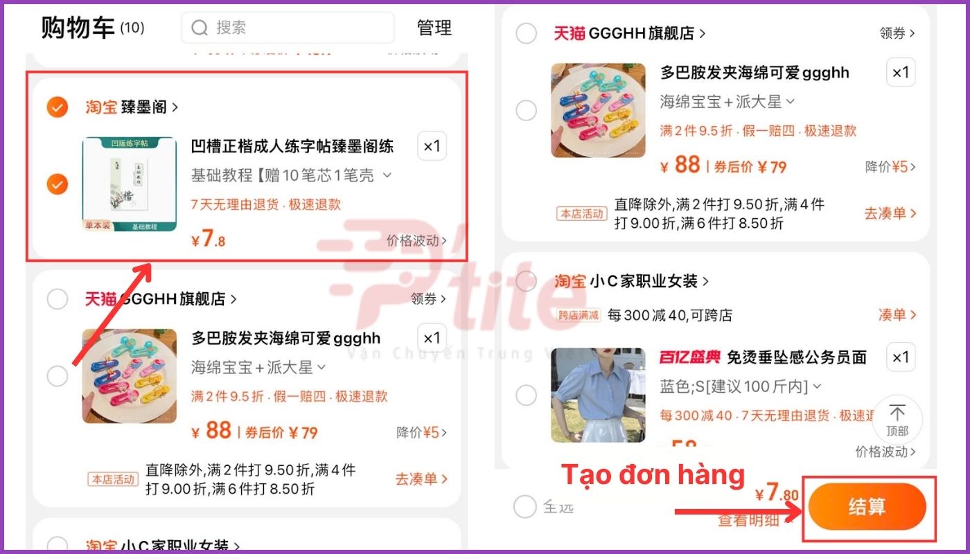 Tiến hành nhập hàng Taobao và thanh toán