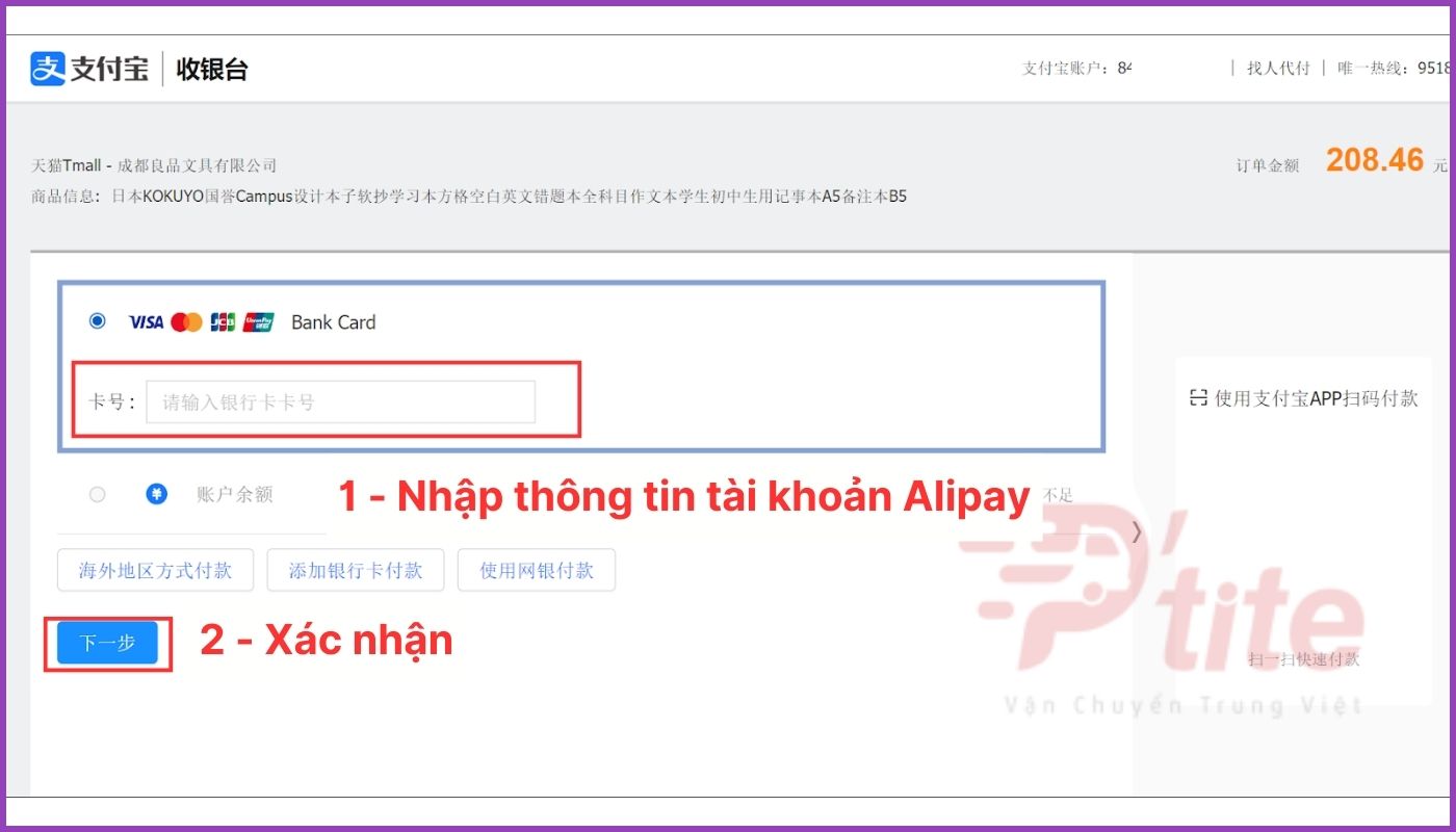 Cách thanh toán và order hàng taobao về bán qua Alipay