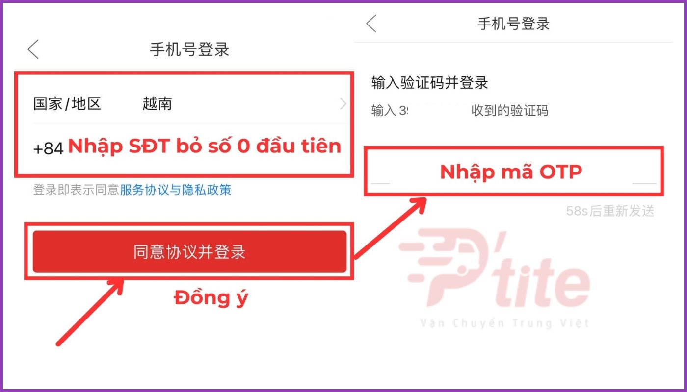 Nhập sdt với mã vùng Việt Nam để đăng ký