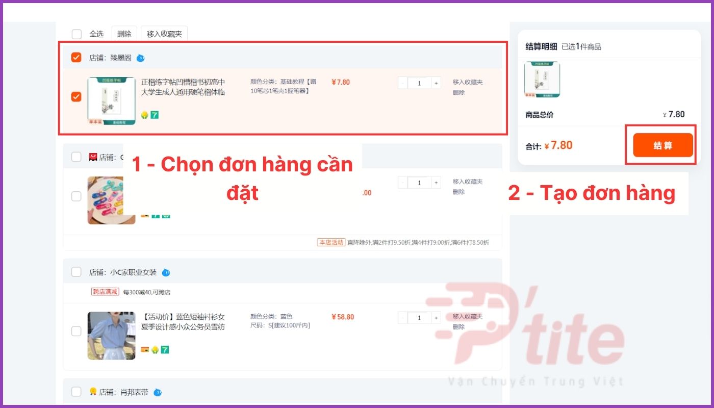 Thêm hàng hóa vào Taobao thanh toán