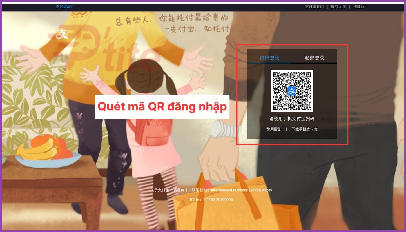 Quét QR Alipay đăng nhập